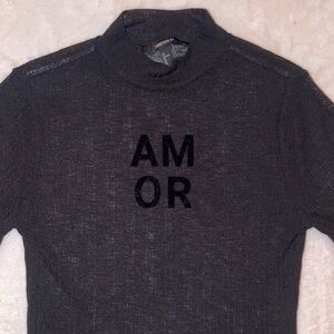 Forever 21 Charcoal Turtleneck with Graphic Print